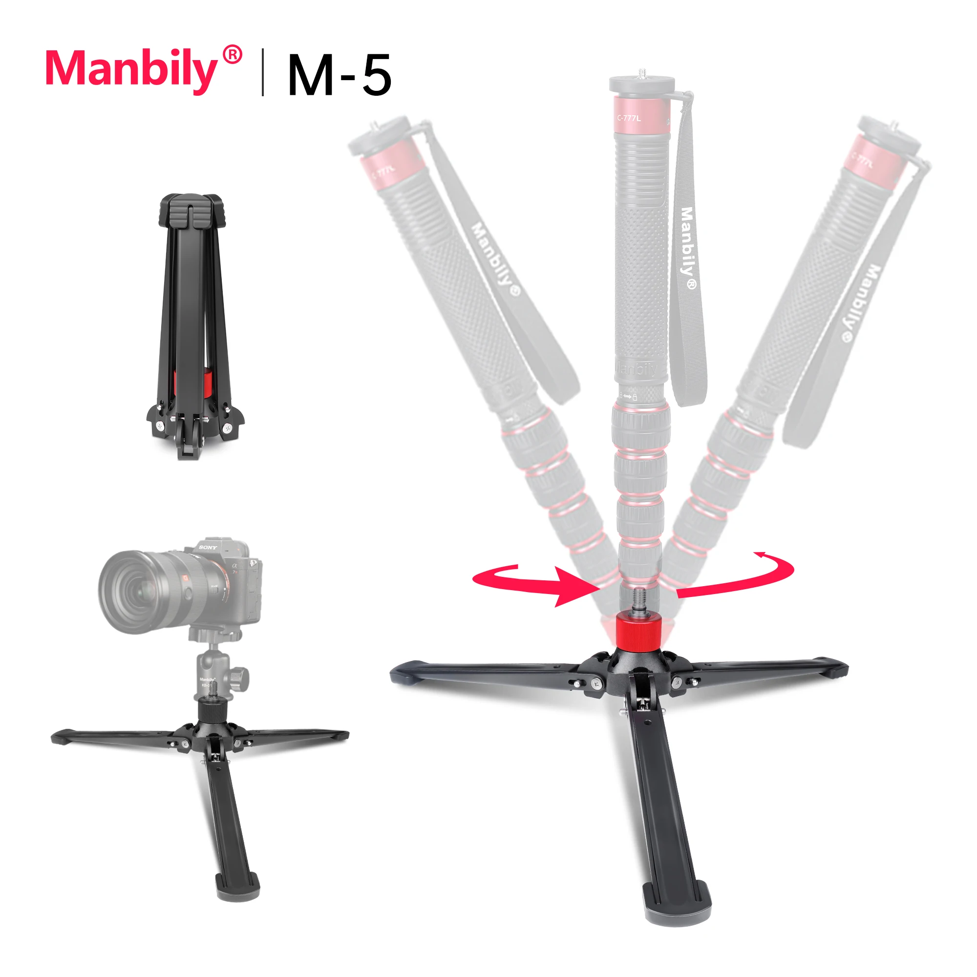

Manbily M-5 Aluminum Bracket Tripod Support Bracket with 3/8" screw Adapter Photography Monopod Base