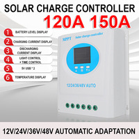 120A 150A MPPT Solar Controller 12V/24V/36V/48V Battery Charging Off-Grid Automatic Identification Controller Regulator