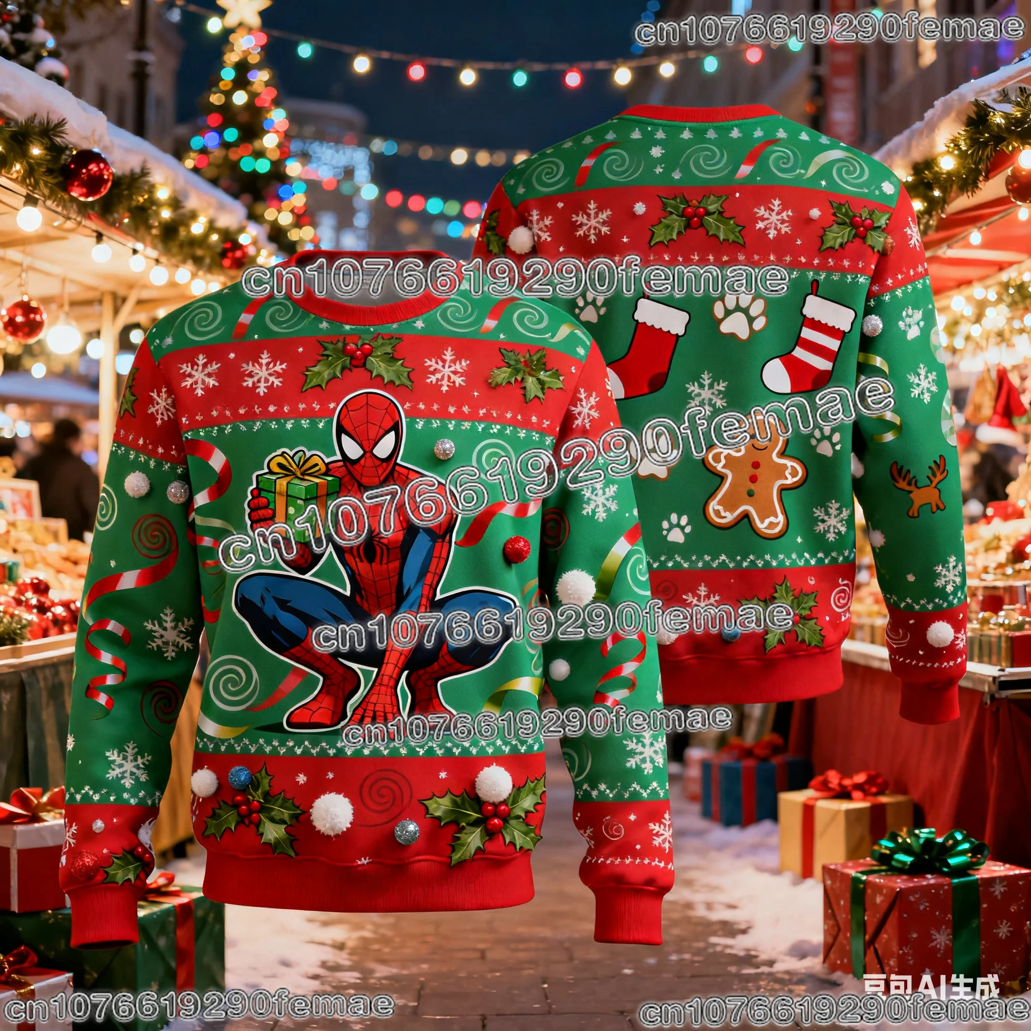 Spider-Man Sudadera navideña con estampado 3D para niños y adultos, ropa de calle de moda, jersey para otoño e invierno, moda informal