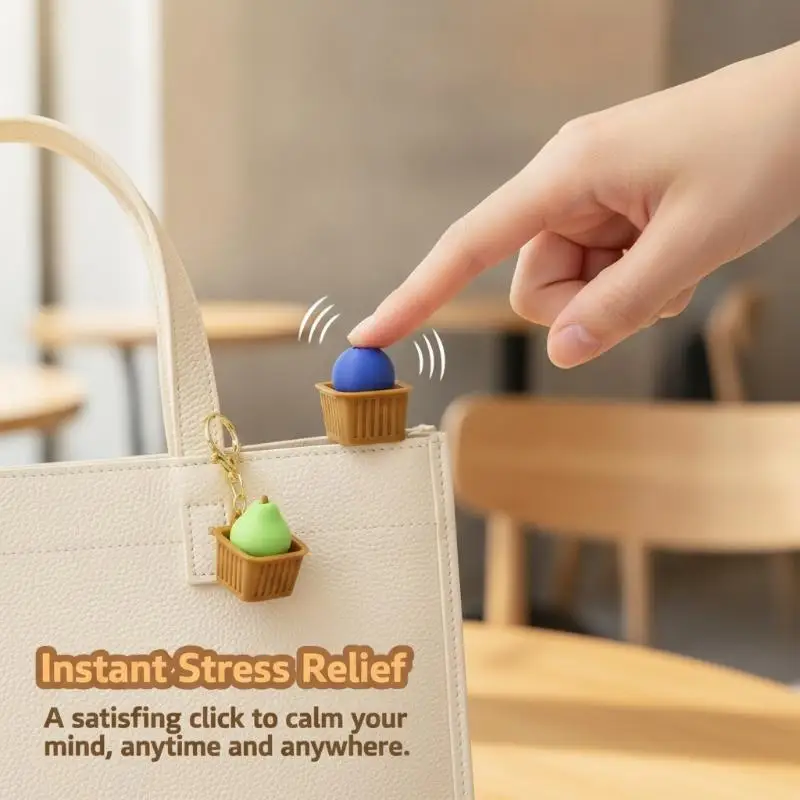 1 Stück 3D-gedruckter Frucht-Clicker-Schlüsselanhänger, niedliches PLA-Fidget-Spielzeug mit Druckknopf, tragbarer Stressabbau-Anhänger für Tasche und Schlüsseldekoration – Detail 2