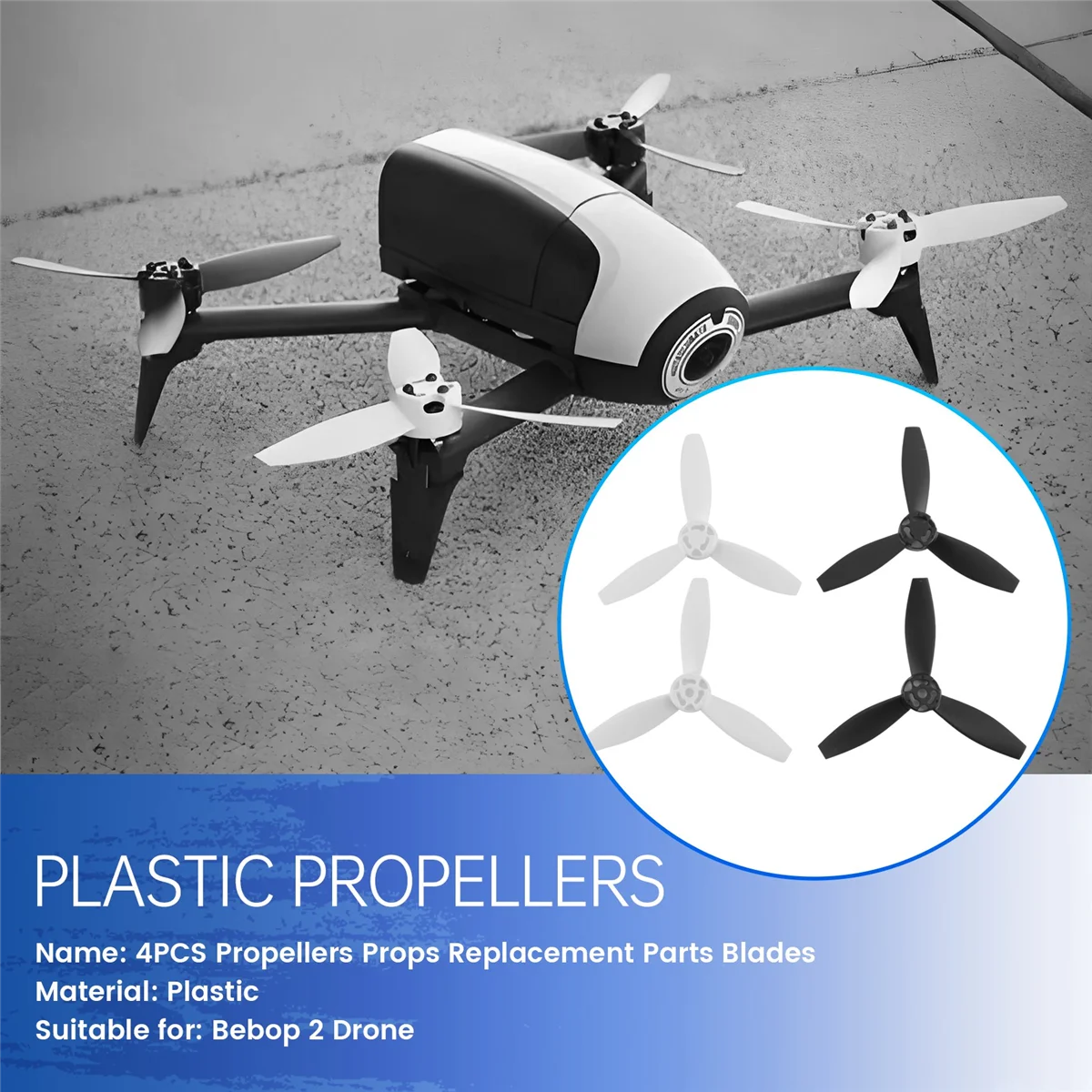 SMIEA 4 Eliche Puntelli Parti di ricambio Lame per Parrot Bebop 2 Drone Nero Bianco