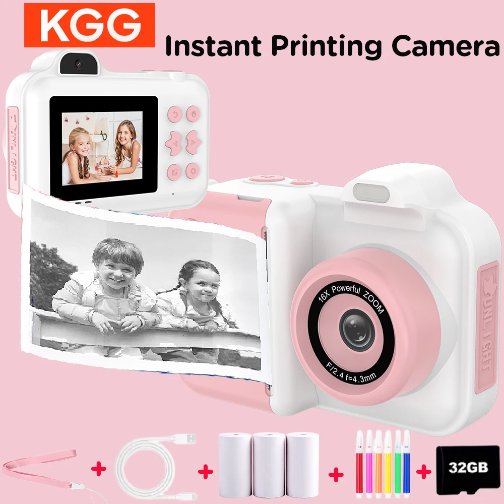 子供用デジタルカメラ-インスタントプリントカメラ-1080p-24インチhdスクリーン-5つの楽しいゲーム-デュアルカメラ-写真動画撮影-男の子-女の子-誕生日プレゼント