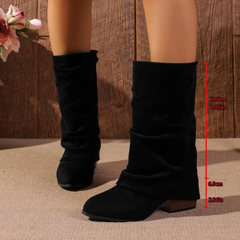

Women Boots Winter New Fashion Frosted Mid-calf Boots Women Low Heel Plus Velvet Knight Boots Elegant Comfortable Shoes Women 43