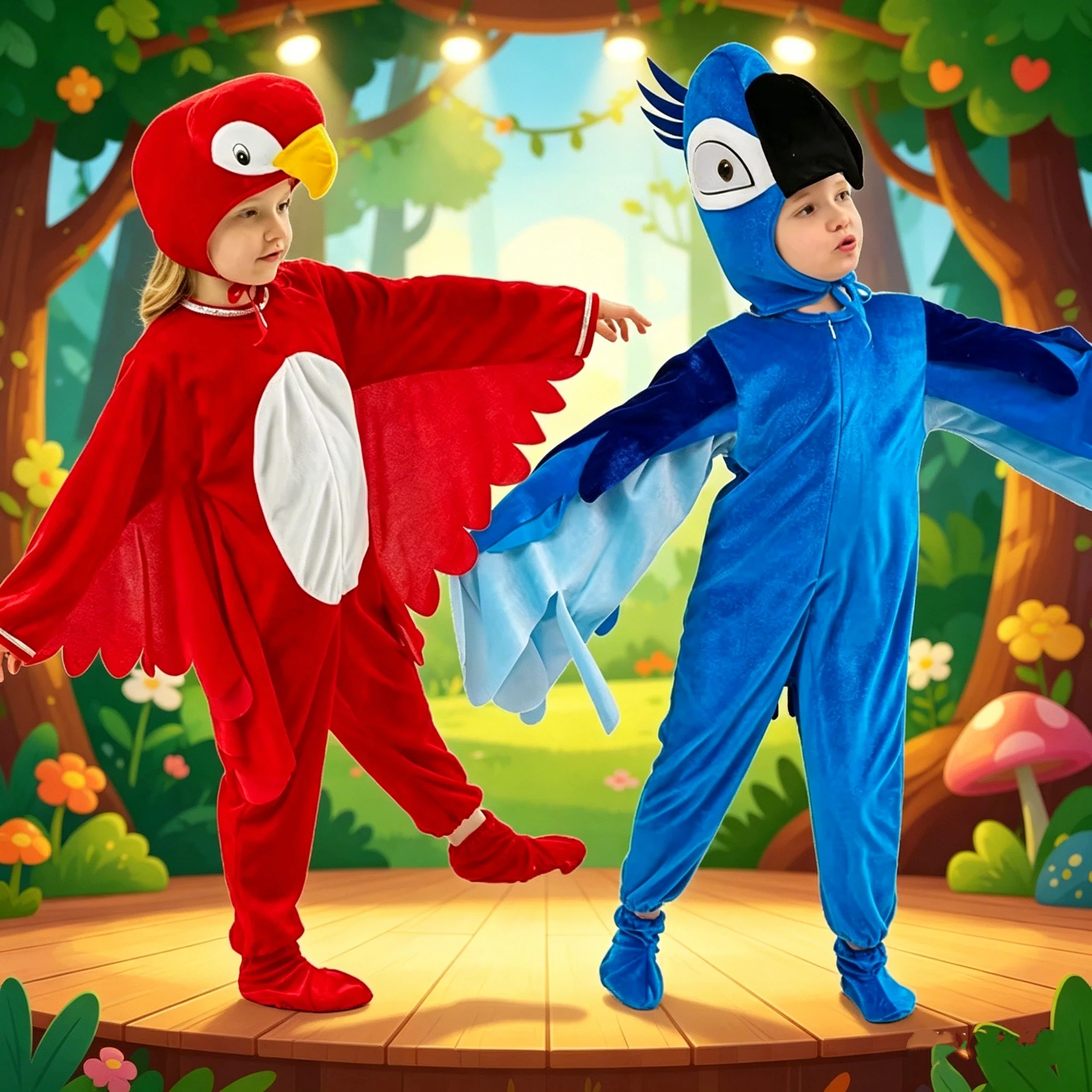 

Cute Parrot Bird Animal Cosplay Enfants Costume Carnival Halloween Dress Up Enfant Unisex Red Blue Birds Jumpsuit