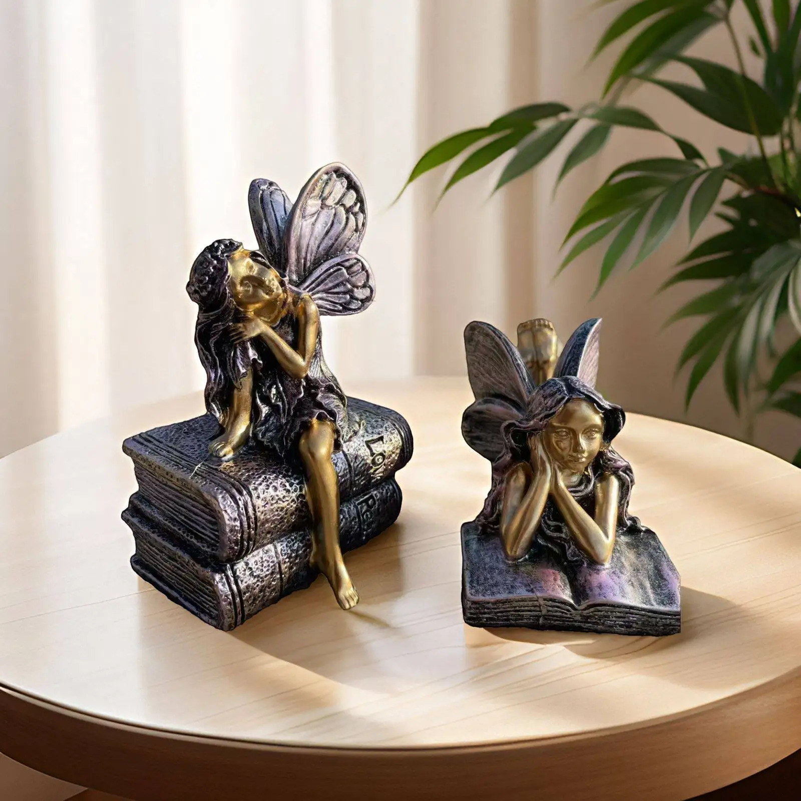 Classical Resin Angel Figurines Inspired by Vintage Literature Themes Featuring Seated and Reclining Book-Fairy Designs Ideal fo