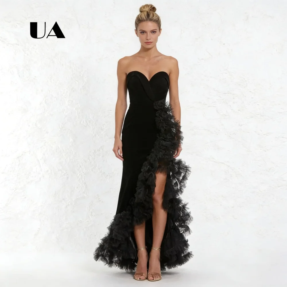 

Classic Velvet Mermaid Slit Prom Dress, Strapless Solid Customized Evening Dress, Sweetheart Neck Party Gown with Ruched Mesh