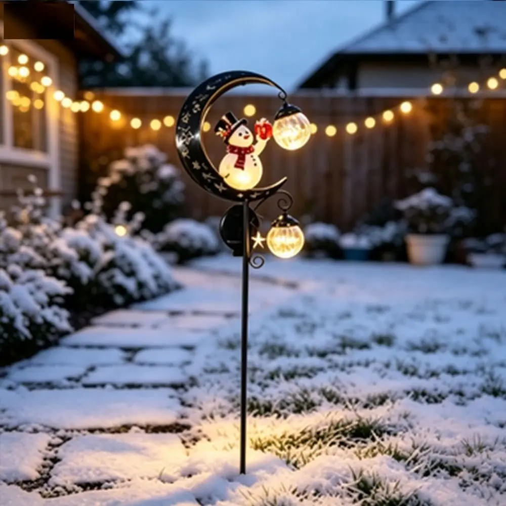 Waterproof Christmas Moon Solar Stake Light Solar Powered Santa Claus Solar Santa Snowman Light Snowman LED Glowing