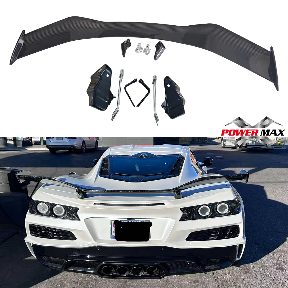 

Real Carbon Fiber Rear High Wing With Wing Bracket For Chevrolet Corvette C8 Z06 Bodykit Rear Trunk Wing Auto Accessories