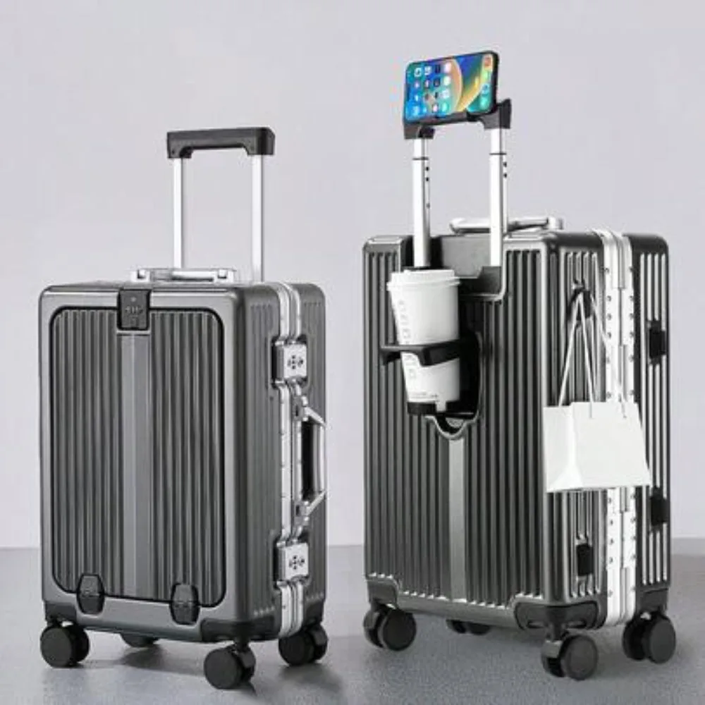 20 Inch Hard Shell Carry On Luggage Aluminum Frame Suitcase Zipperless TSA Lock Airline Approved Front Opening With Laptop Compartment Lightweight Travel Suitcase for Business Men Women 20 24 Inch Options