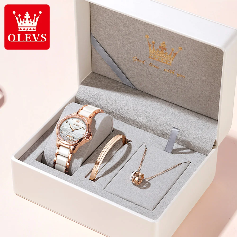 New Fashion OLEVS Luxury Brand Women Mechanical Watch Ceramics Watch Strap Automatic Mechanical Watches for Women Gift for Women