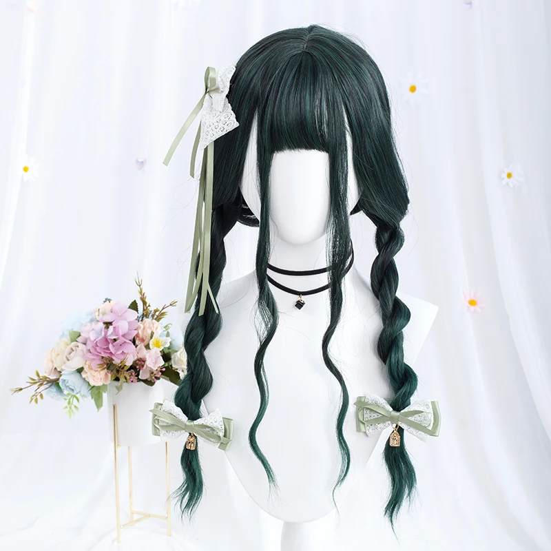 MSIWIGS Long Natural Wavy Green Synthetic Wigs Cosplay Lolita Harajuku Wig Heat Resistant Hair