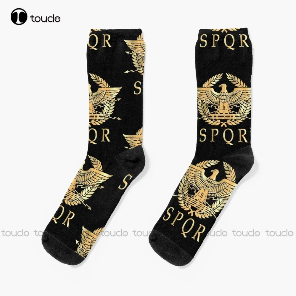 Spqr- Roman Empire Standard Eagle Emblem Vintage Gold Shield Socks Black Football Socks Comfortable Best Girls Sports Funny Gift