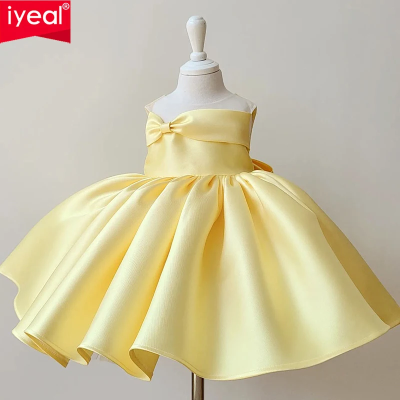 IYEAL Little Girl Princess Dress 2023 Summer Girls\' High end Candy Color Satin Ball Gown Baby\'s First Birthday Dress