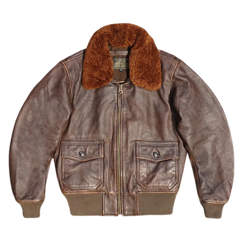 

Men's G1 Flight Leather Jacket, Distressed Bomber Coat, Militarty Style