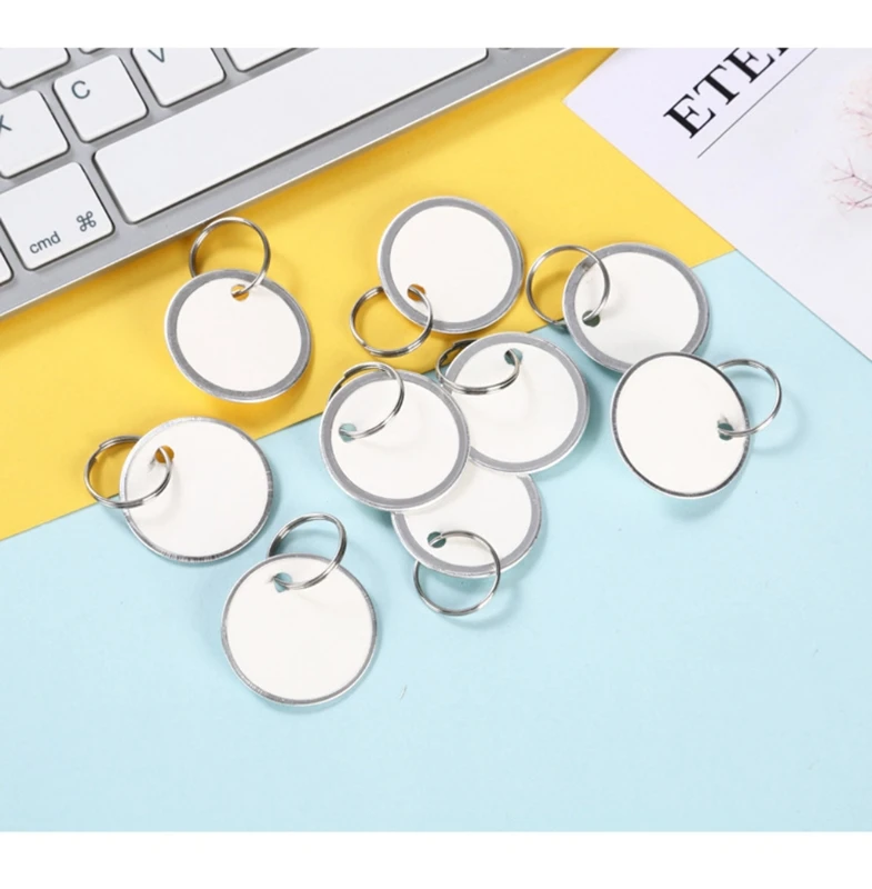 50PCS 1.26Inch Blank Metal Rimmed for Key Tags Round Paper Tags with Split Ring for Rim Tag Coded Tag for Key Chain Set