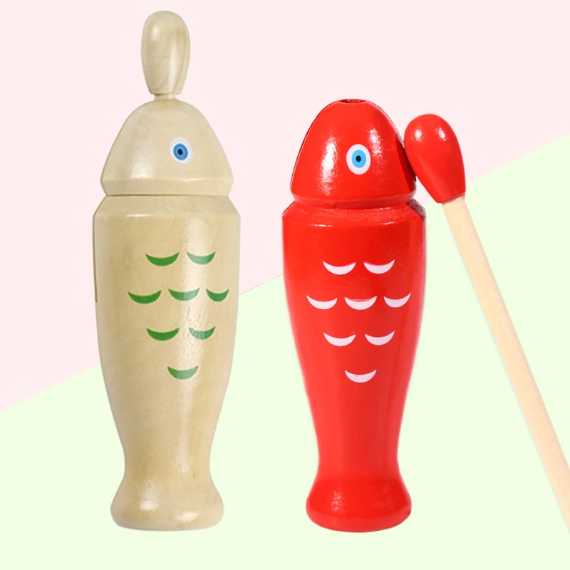 Instrumento de percusión Orff de pescado de madera, equipo musical, tubo de sonido único, bloqueador de madera de dos tonos, fácil de usar, ritmo para principiantes TMZ