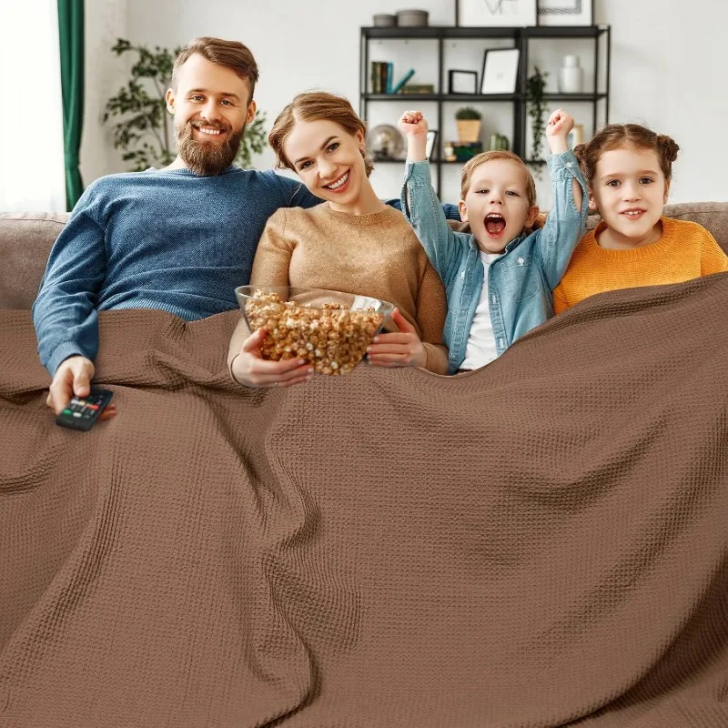 

Pre-Washed Cotton Waffle Weave Family Blanket,Oversized King Size 120"x 120"-Snag Proof Lightweight Breathable, 10'x 10' Hug