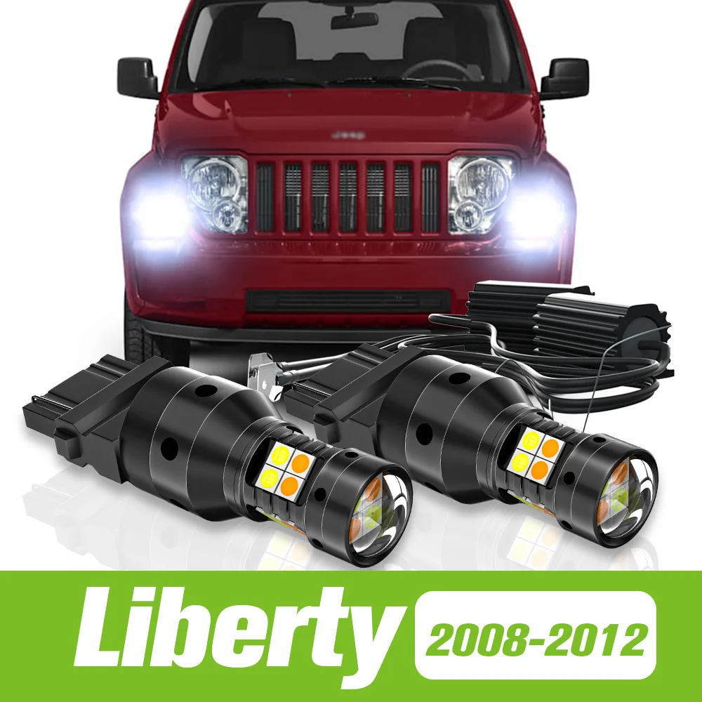 2pcs For Jeep Liberty KK 2008-2012 Dual Mode LED Turn Signal+Daytime Running Light DRL 2009 2010 2011 Accessories