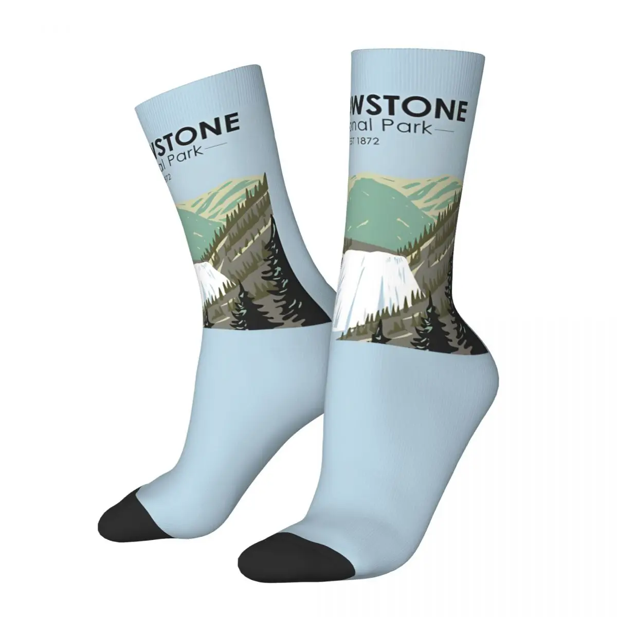 Crazy compression National Park Gibbon Falls Vintage Sock for Men Vintage Yellowstone Quality Pattern Crew Sock Novelty