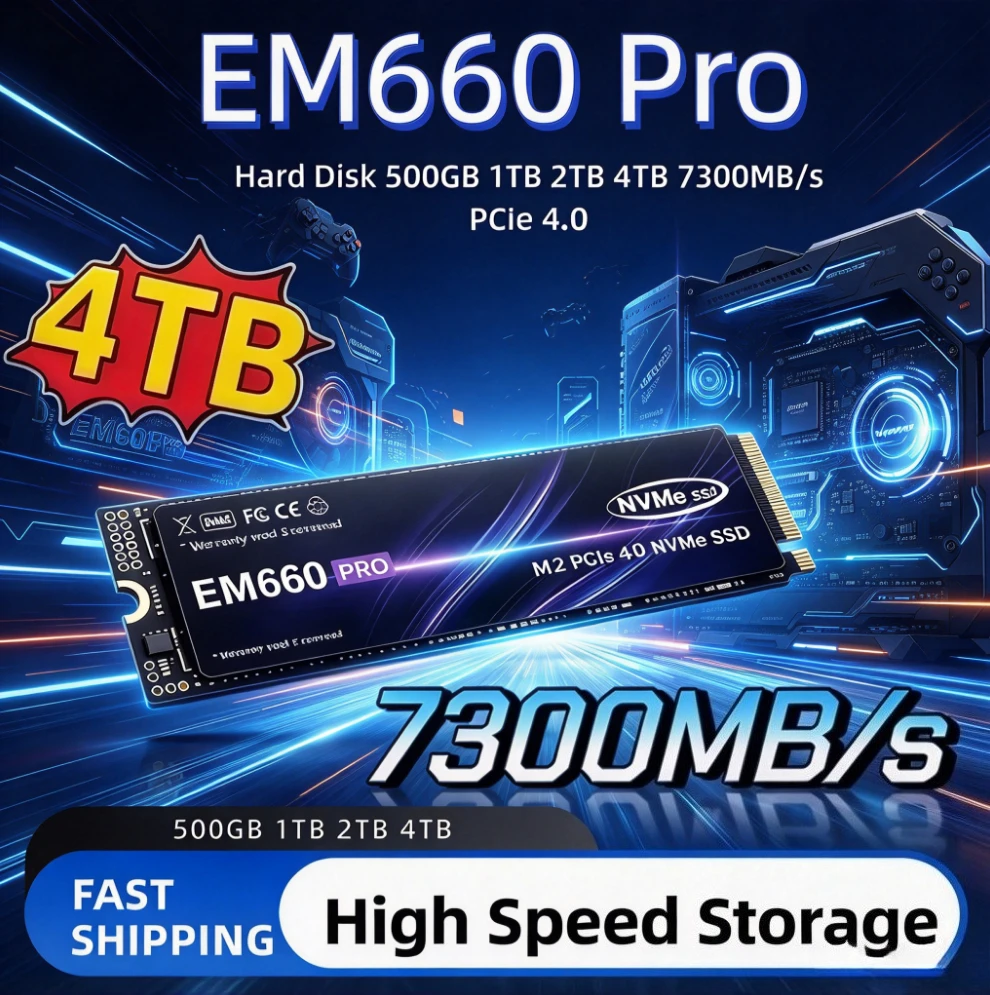 EM660 Pro M.2 NVMe SSD Hard Disk 500GB 1TB 2TB 4TB 7300MB/s PCIe 4.0 Internal Solid State Drive For Laptop Desktop PC High Speed