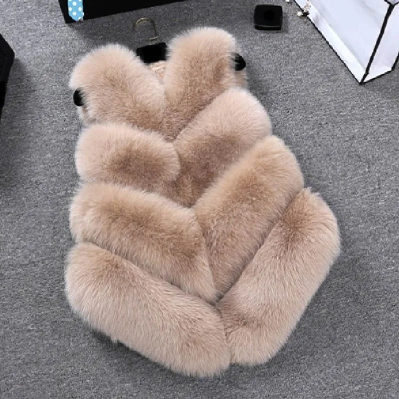 جديد 2025 صدرية نسائية من الفرو قصيرة للخريف والشتاء سترة شعر ثعلب تقليد دافئة سترة نسائية برقبة على شكل حرف v سترة ماو ماو المد #3