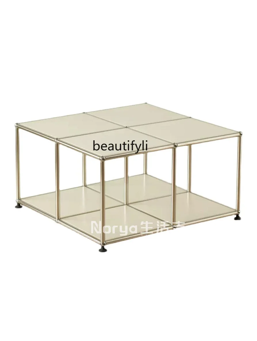 

Medieval simple stainless steel module coffee table square edge few household living room small tea table