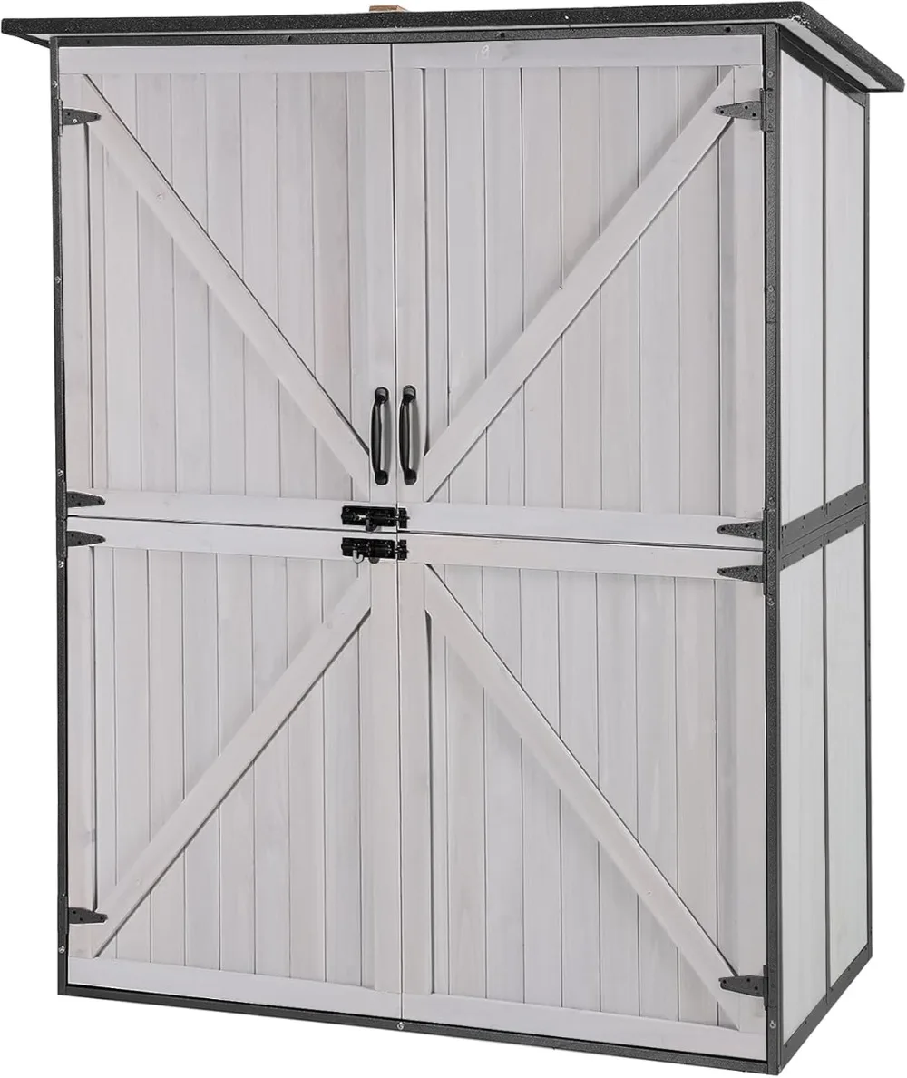 Strong Metal Frame Garden Tool Shed Storage House Cabinet with Adjustable Shelfs and Wooden Floor 4.6 x 2.42FT