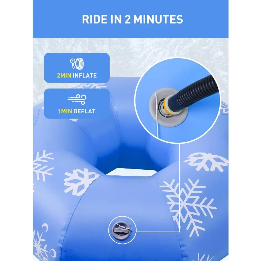 Inflatable Snow Tubes for Adults 41.5" Heavy Duty Octagonal PVC Snow Tube for Sledding with Handles Tow Strap Repair Kit Outdoo