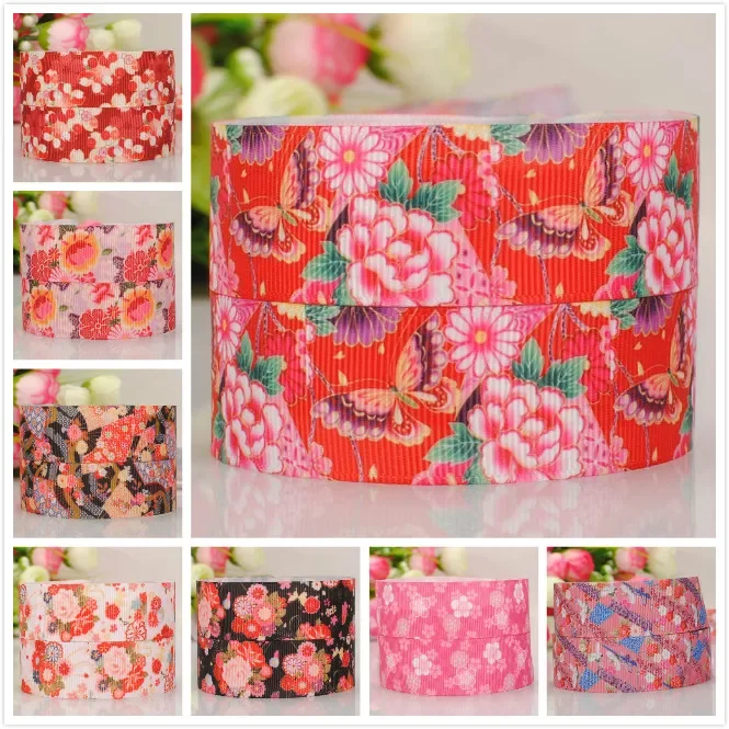 

1"25mm Sale Hot beautiful Japanese flowers ribbon Printed grosgrain ribbon tape,DIY ployester ribbon