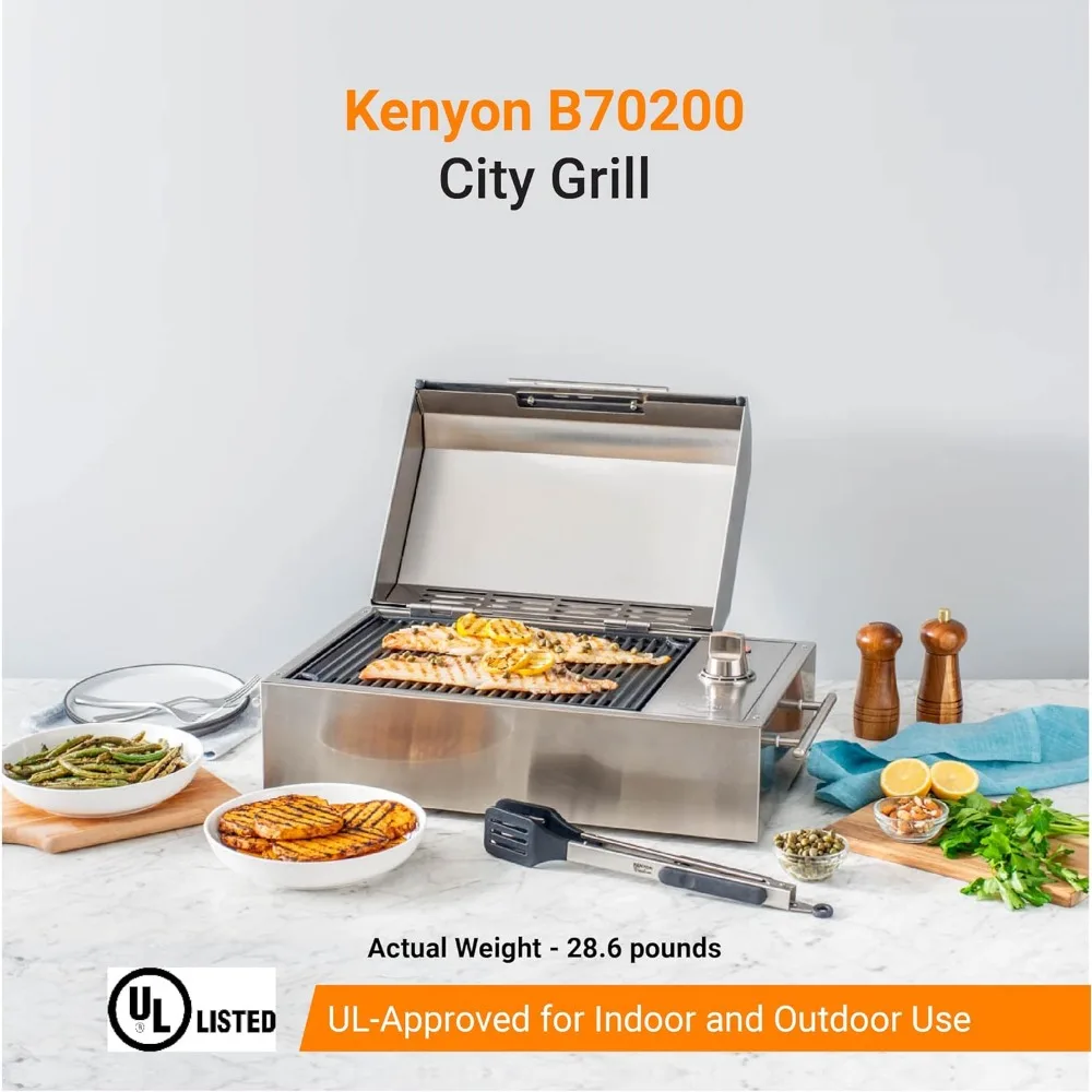 B70200 City Grill, Portable Grill, Stainless Steel, Single Burner, Knob Control, Faceted Lid, UL Approved