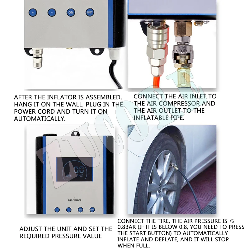 DP-Q04 منفاخ إطارات السيارة المثبت على الحائط شاشة LCD أوتوماتيكية لتضخم الضغط وانكماش معدات صيانة السيارات
