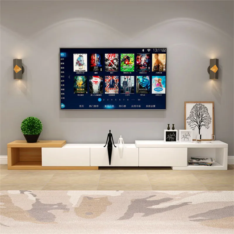 Adjustable Wooden TV Cabinet for Living Room Furniture – Extendable Entertainment Storage Unit with Drawers 126–225cm