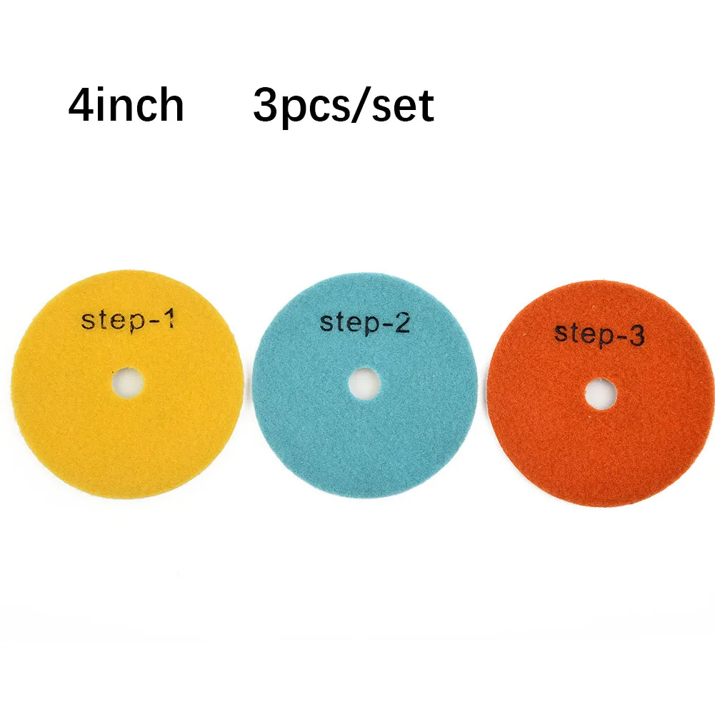 Almohadillas de pulido de 3 pasos, herramienta de limpieza de mármol y hormigón, 4 pulgadas, 100mm, Diamante seco/húmedo, 1 unidad