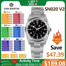 San Martin Limited Edition Classic Men 39m Watch SN020 V2 NH35 Automatic Mechanical Watches Luxury Sapphire Luminous Waterproof