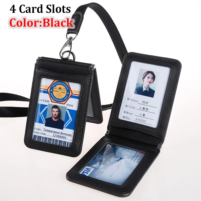 Top Grade Genuine Leather ID Badge Holder Business Cards Holders with Neck Lanyard Formal Staff Magnet Closed ID Card Name Tags