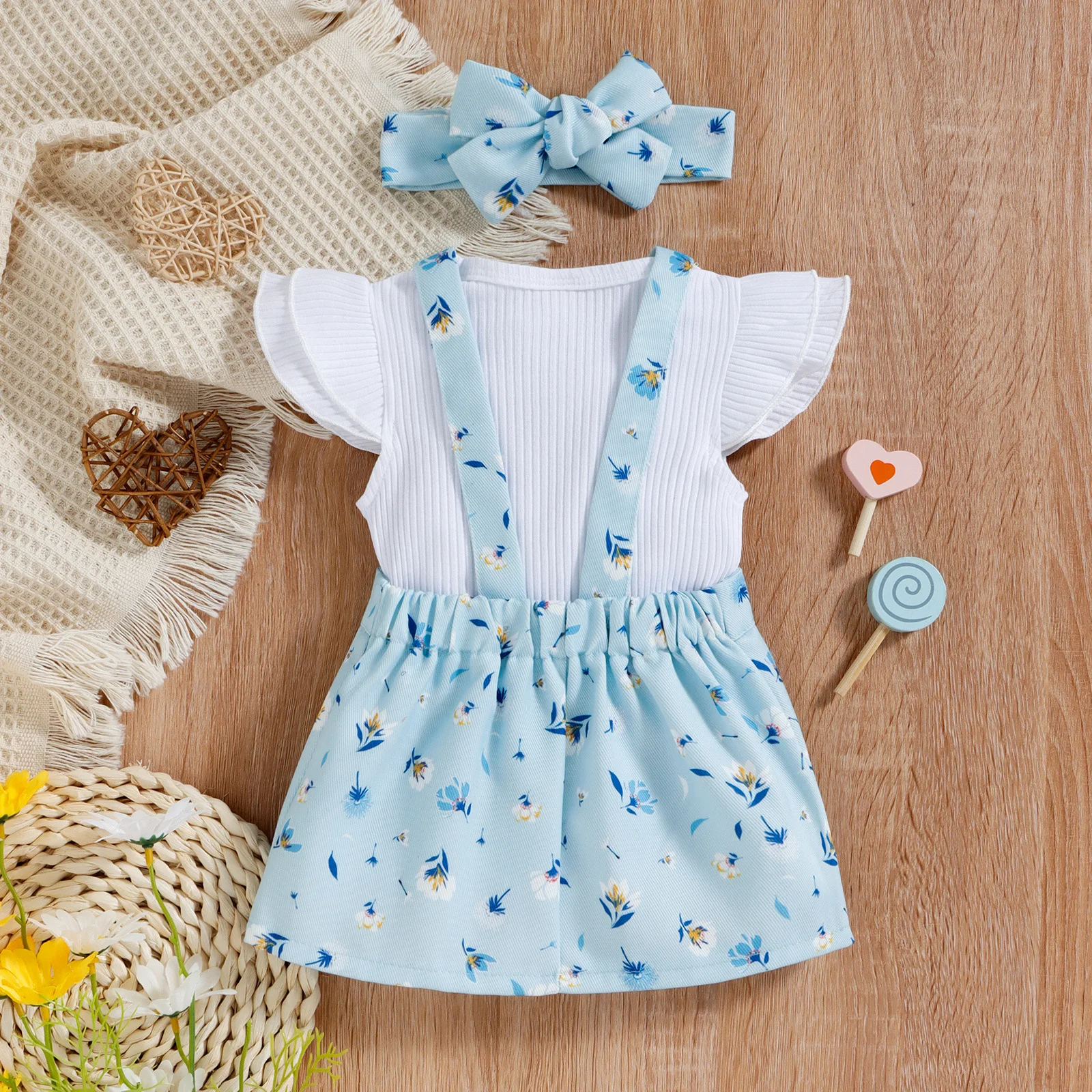 3 Stuk Sets Zomer Pasgeboren Meisjes Kleding Koreaanse Mode Schattige Bloemen Mouwloze Prinses Jurk + Tops + Haarband Baby artikelen B056