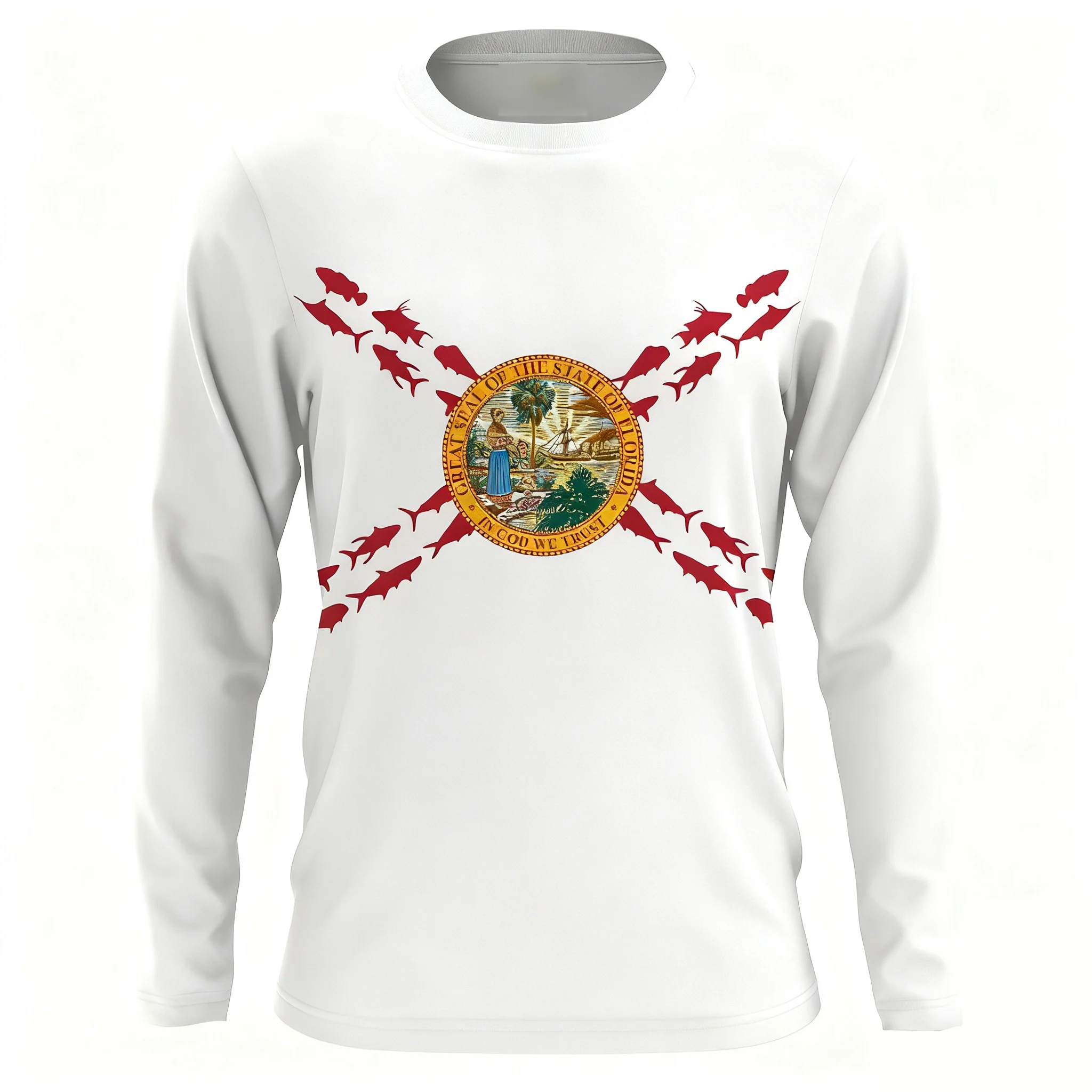 قميص تكساس باس لصيد الأسماك بعلم تكساس الوطني مع رقبة دائرية وطباعة غير رسمية. مسامية، سريعة الجفاف، ماصة للعرق