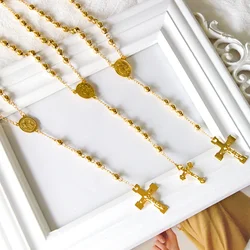 LUXUKISSKIDS Rosary Beads Christianity Necklaces Jesus Long Chains For Woman/Man Cross Pendants Steel Christian Jewelry Prayer