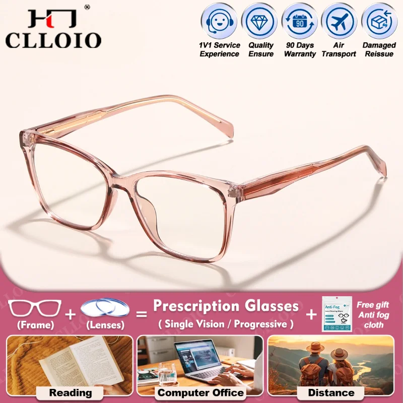 

CLLOIO Versatile Women Square Myopia Prescription Computer Glasses Anti Blue Ray Progressive Prescription Customized Eyeglasses