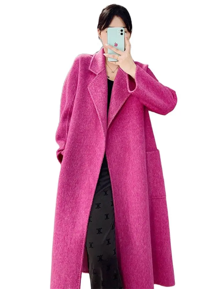 2023 New Autumn Winter Bathrobe Style Women Wool Overcoat Double-sided Cashmere Coat Long Woolen Jackets Female Loose Belt Coats