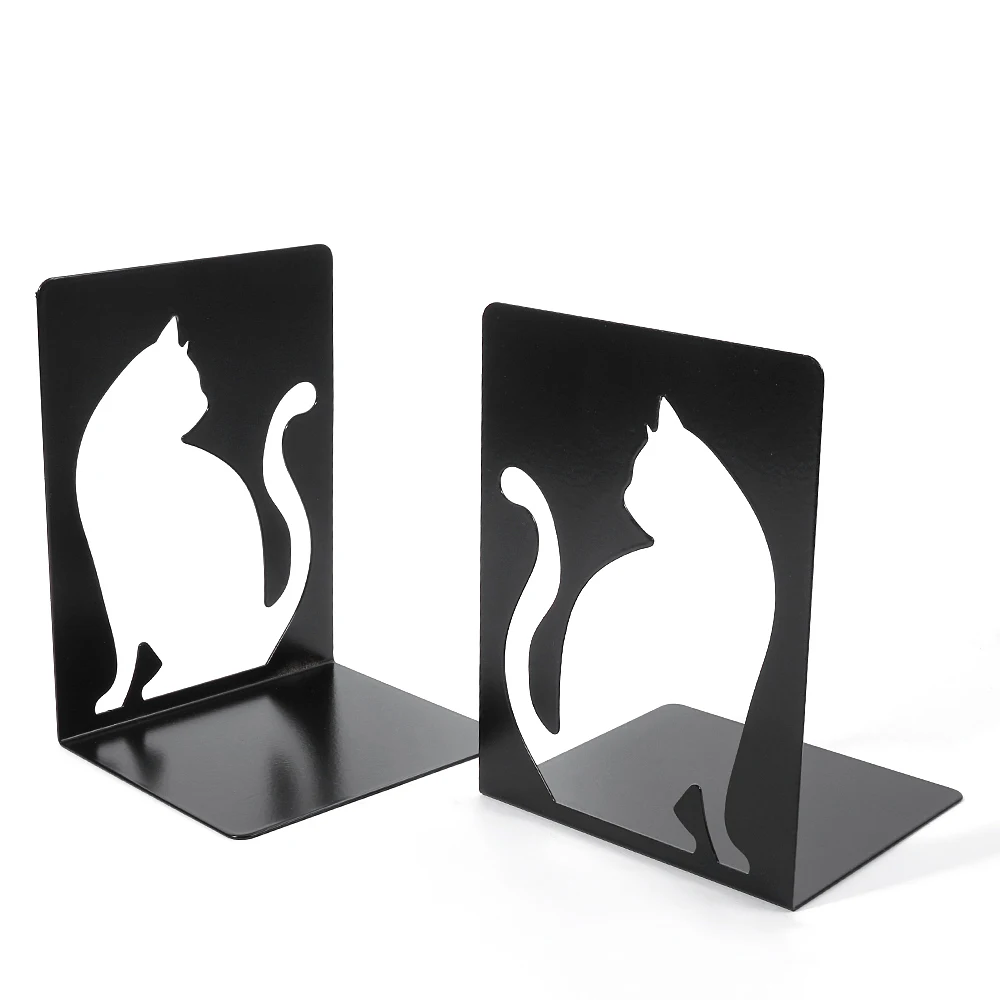 1Pair Hollow Black Cat Bookends Cat's Shadow Animal Book Holder Desk Office Table Decoration Exquisite Bookends Book Support