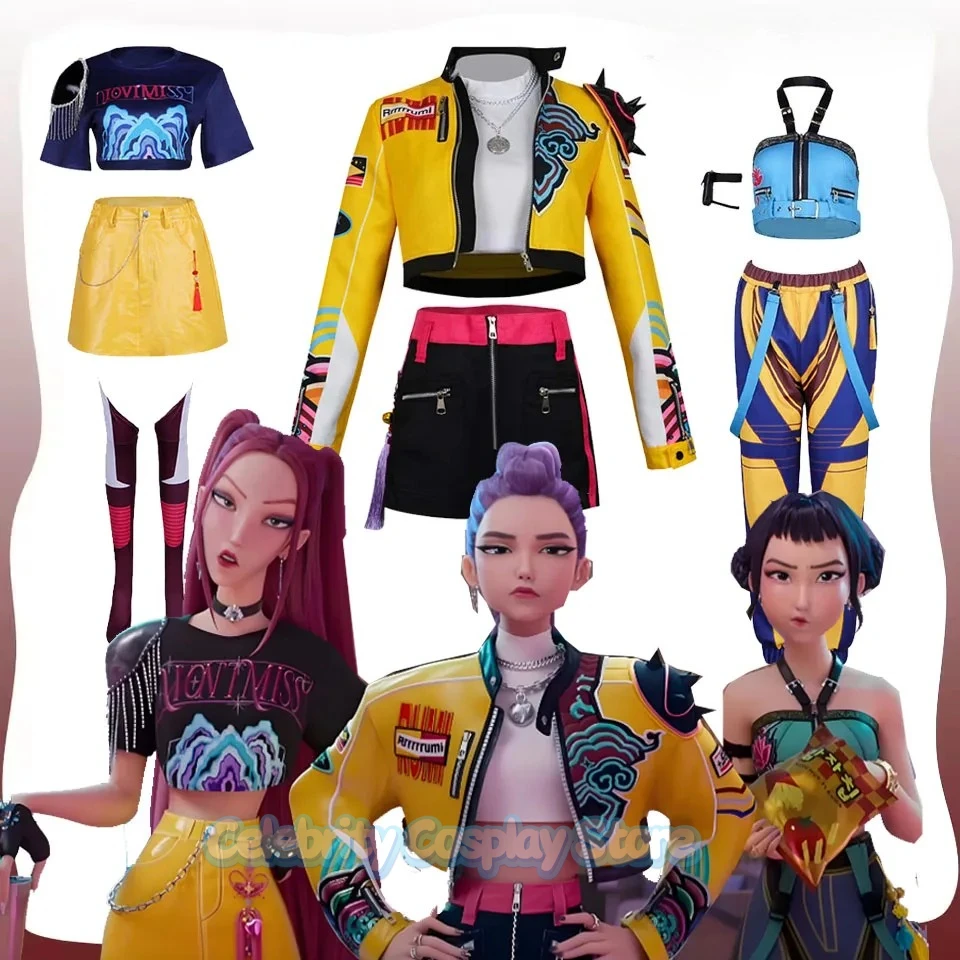

Kids Girls Rumi Zoey Mira Cosplay Costume Demon Hunters Cartoon KPop Children Roleplay Clothes Halloween Carnival Party Outfits
