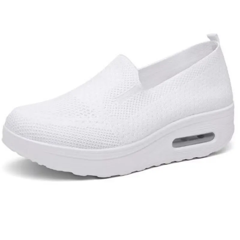 Tênis de malha respirável feminino, cor sólida com renda na frente do verão sapatos de caminhada, tênis casual tecido voador