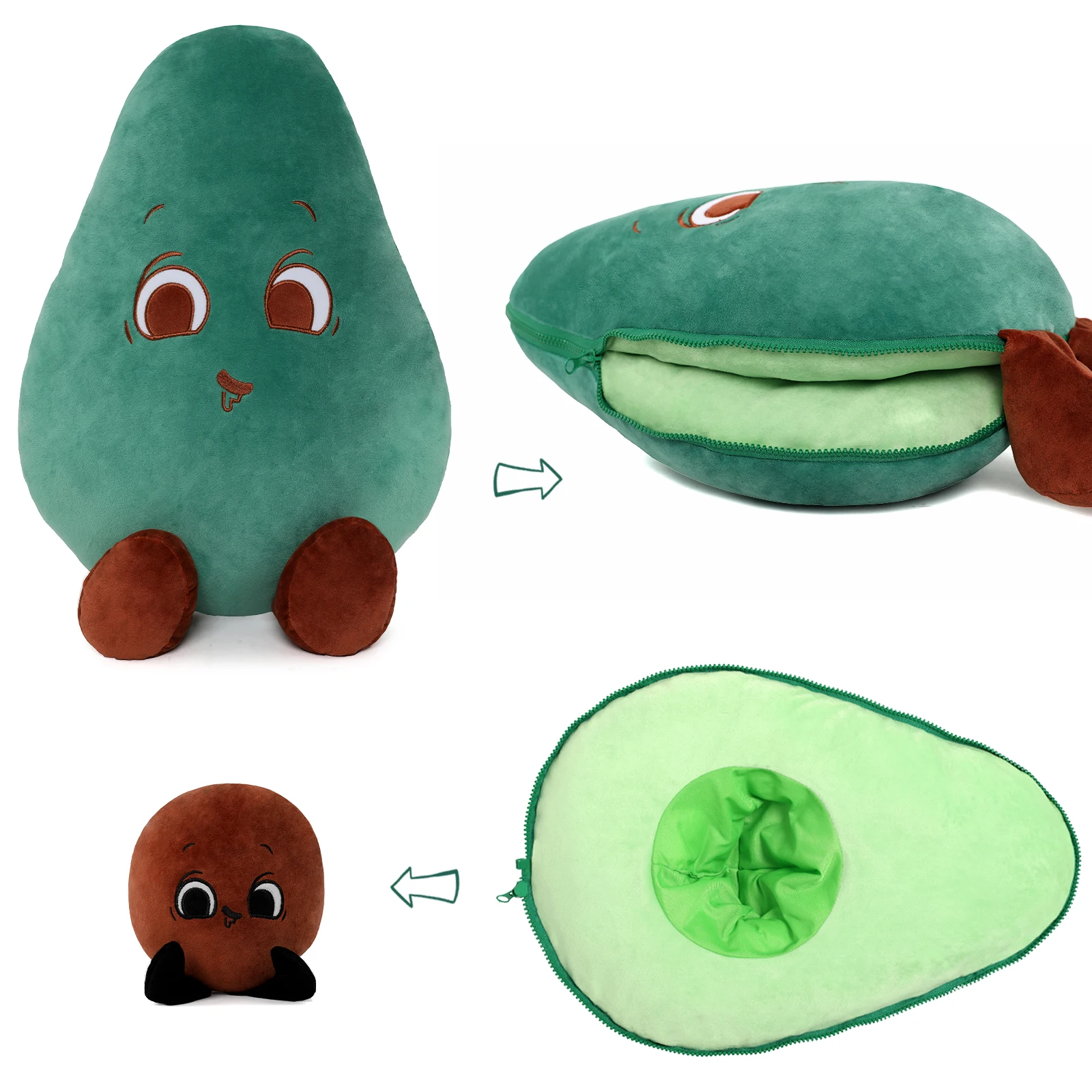 Tezituor Avocado Stuffed Animal, 20 inch Soft Plush Toy Hugging Pillow Furry Stuffed Cute Food Shaped Pillow Gifts for Kids, Gir
