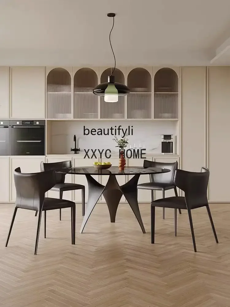 Tavolo rotondo minimalista italiano in vetro temperato Tavoli da pranzo rotondi e sedie per la casa Set tavolo rotondo