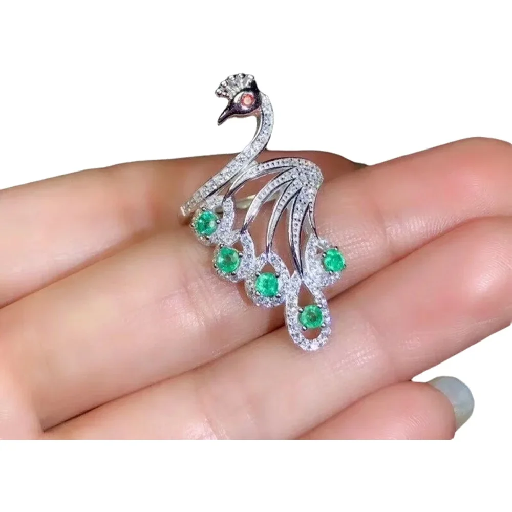 

KJJEAXCMY-925 Sterling Silver Inlaid Natural Gem Stone Ring, Adjustable Emerald, Female, Miss, Girl, New