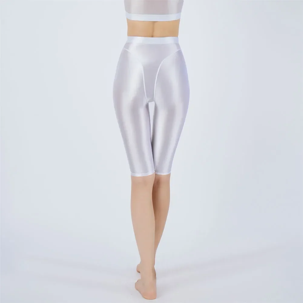 

Women Yoga Short Pant Oily Shiny Silky Bottoming Sexy Stretch Bodycon Plain Fit Summer Tights Wet Look Bodybuilding Yoga Leisure