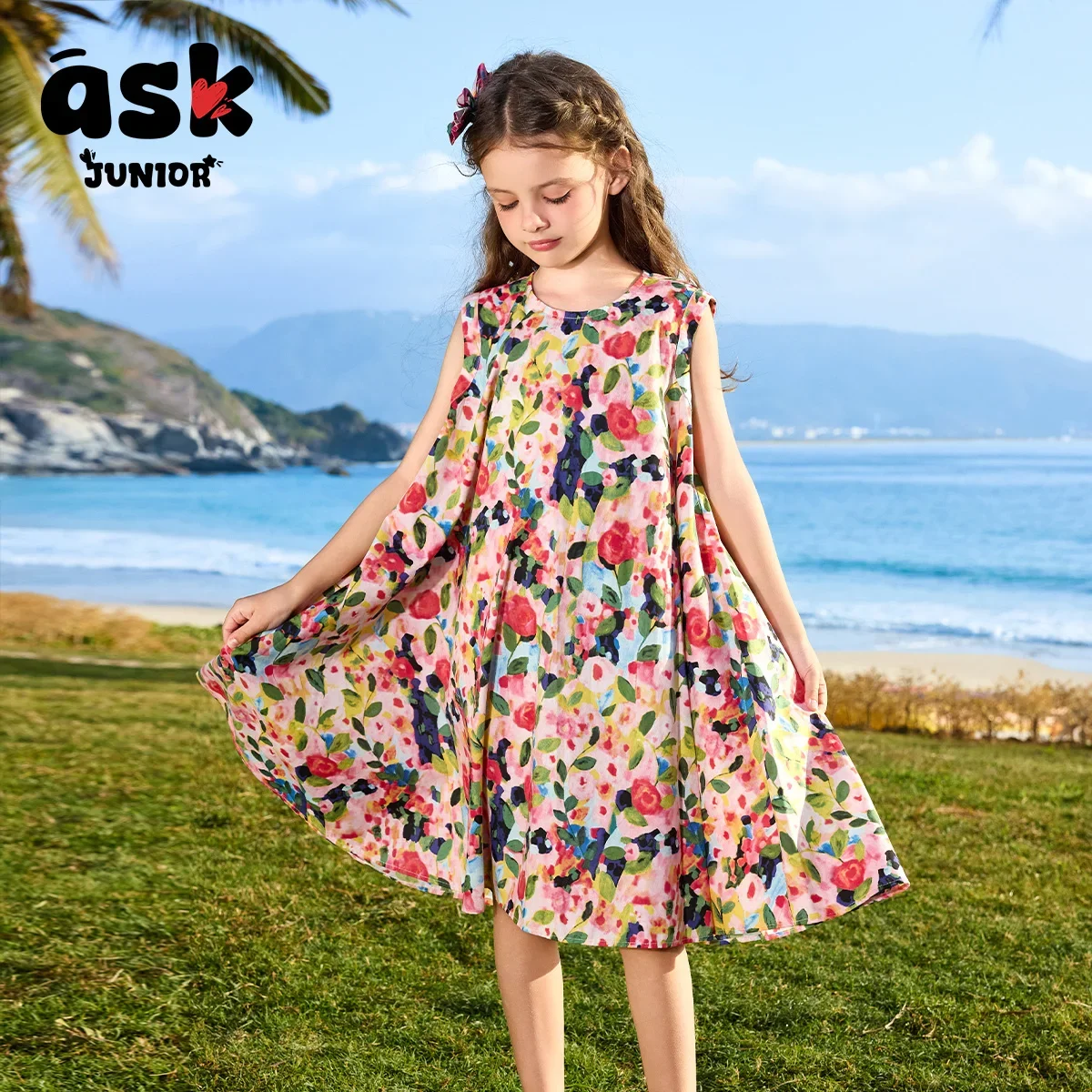 فستان صيفي بدون أكمام مطبوع عليه زهور للفتيات الصغيرات #2