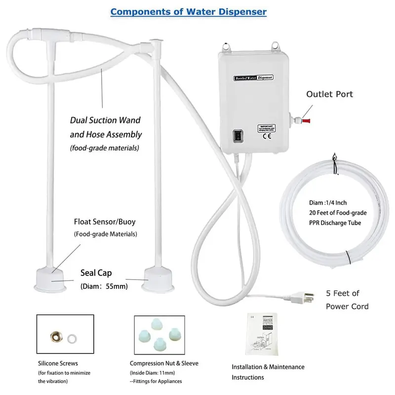 Drinking Water Pump for 5 Gallon Bottle Dispenser Pump System for Refrigerator Ice Maker Coffee Machine Faucet Dual Inlet)