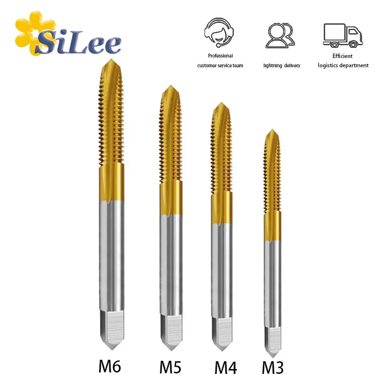 

HSS Titanium Coating Screw Tap Drill Bit M3 M4 M5 M6 Fully ground cobalt-plated tap Metric Straight Flute Thread Tap Hand Tools